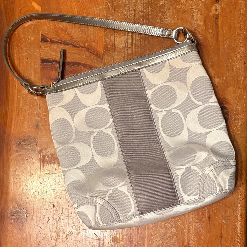 Coach Silver and Gray Signature Shoulder Bag